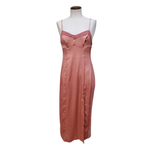Free People X Intimately FP City Cool Satin & Mesh Midi Slip Dress Canyon Clay S - Picture 6 of 15